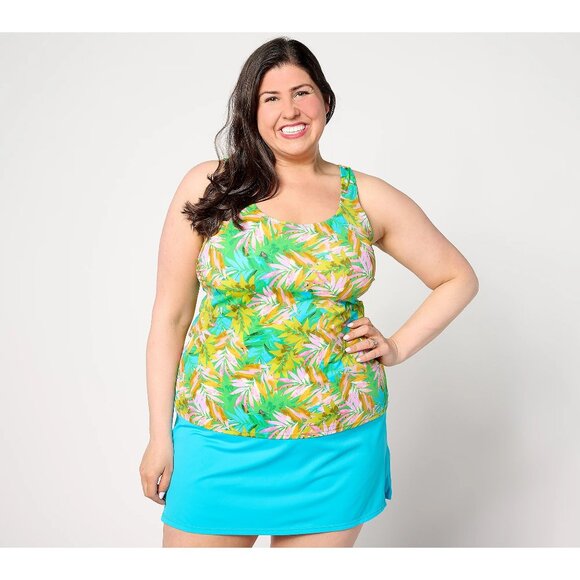 Kim Gravel x Swimsuits For All Scoopneck Tankini Skirt Set Sz 8 Caribbean Palms - Picture 1 of 10